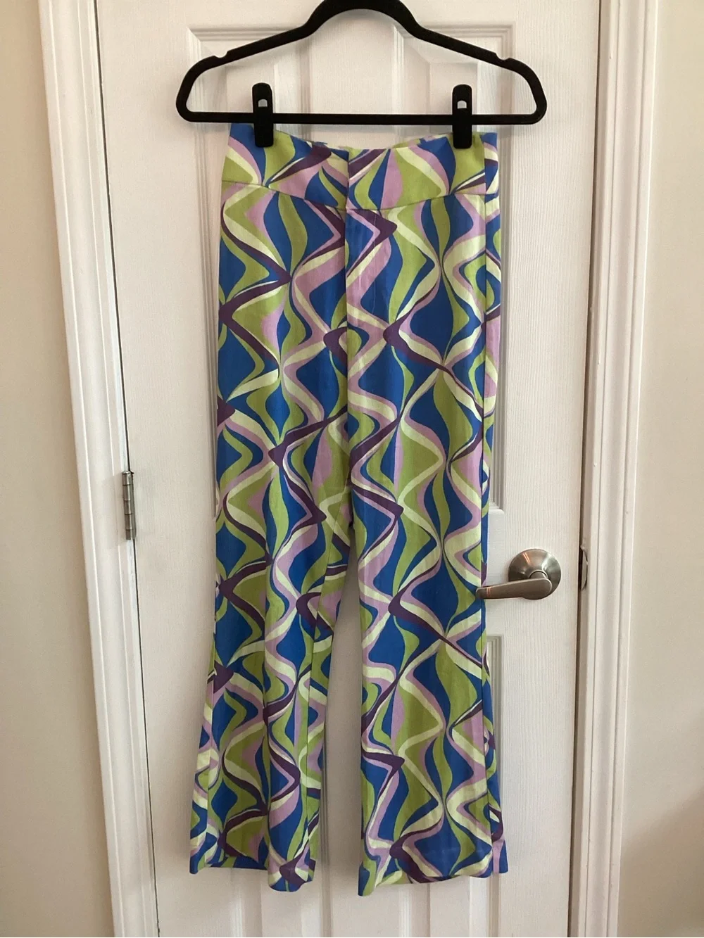ZARA Linen Blend Printed High Rise Flare Leg Pants Multicolor Size XS